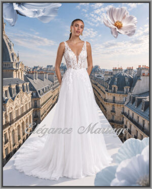 Quetty robe de mariée bohème tulle fluide avec dentelle fine