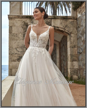 Aster robe de mariée bohème tulle avec dentelle sur tulle pailleté