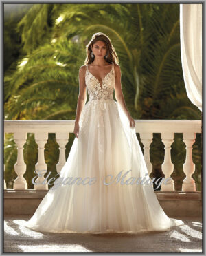 Azalée robe de mariée tulle Dax avec bustier en dentelle et brillants