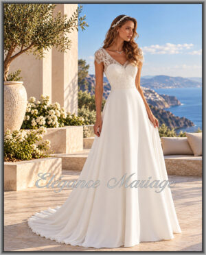 Elana robe mariée petit prix Landes bohème en dentelle fine et mousseline