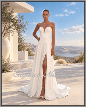 Robe mariée petit prix Dax Ellyne bustier avec jupe fendue en mousseline