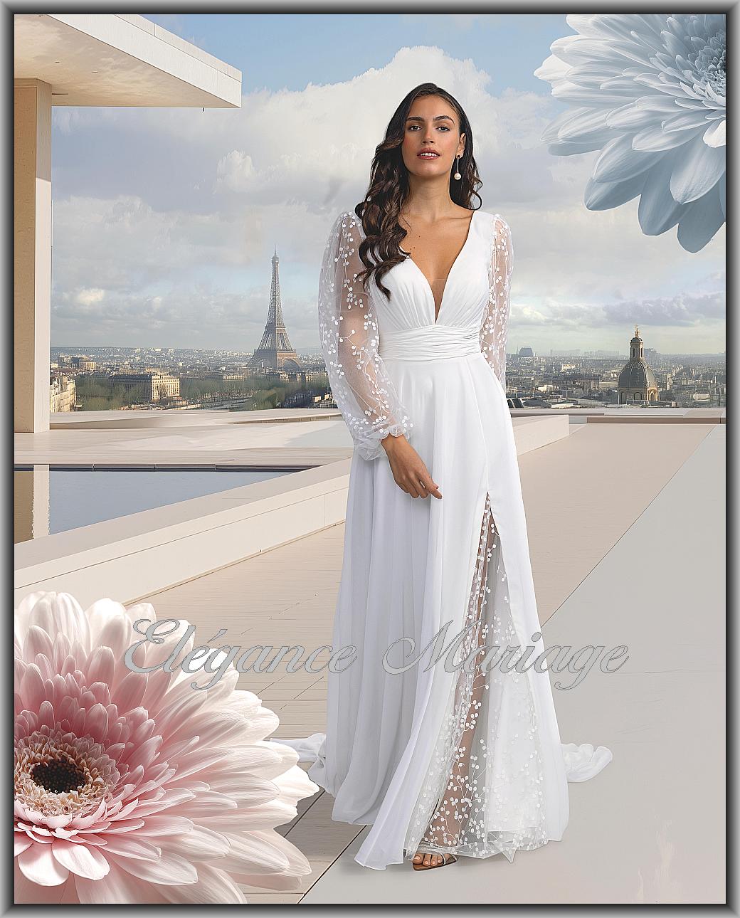 Fallon robe de mariée fendue Mont-de-Marsan avec manches longues