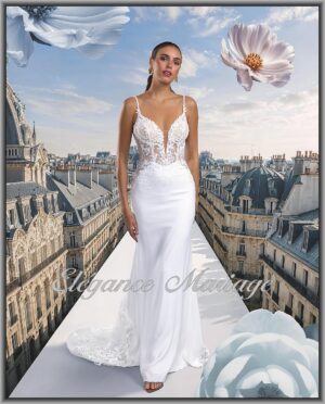 Féliane robe de mariée Pronuptia sirène Dax avec corsage en dentelle