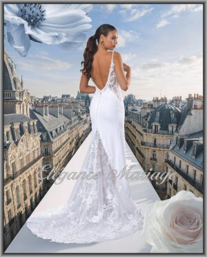 Féliane robe de mariée sirène avec dos plongeant et traîne en dentelle