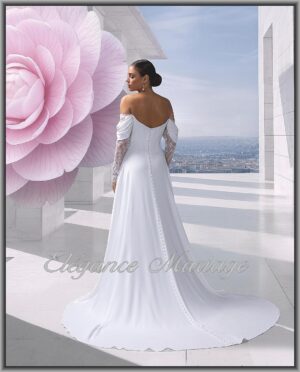 Fiorella robe de mariée à encolure bateau avec dos dégagé et traîne