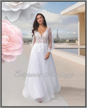 Fortuna robe de mariée en tulle manches longues et dentelle
