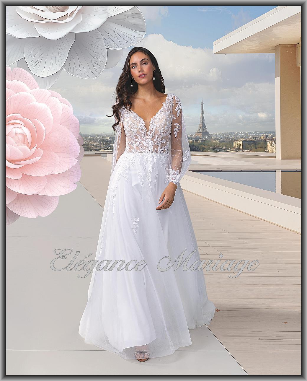Fortuna robe de mariée en tulle manches longues et dentelle