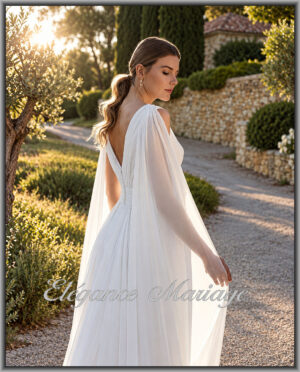 ILIOS robe de mariée fluide avec décolleté V dans le dos et pans aériens