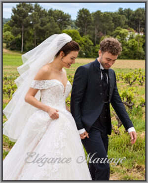Imagine, robe de mariée princesse scintillante avec longue traîne brodée