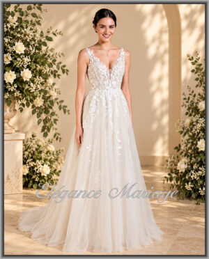 ISALINE robe de mariée fluide romantique en tulle et dentelle florale