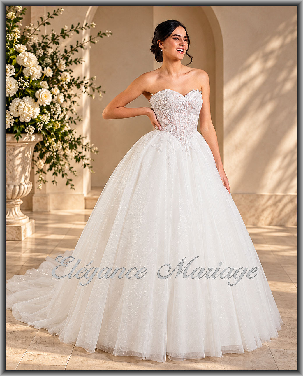 IVANNE robe de mariée princesse portée en version bustier