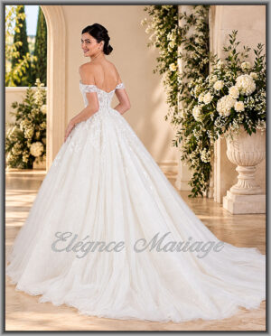 Robe de mariée princesse IZZA avec bustier en dentelle florale et jupe scintillante