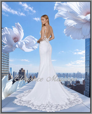 Quadisha robe de mariée sirène avec décolleté dos et longue traîne en dentelle