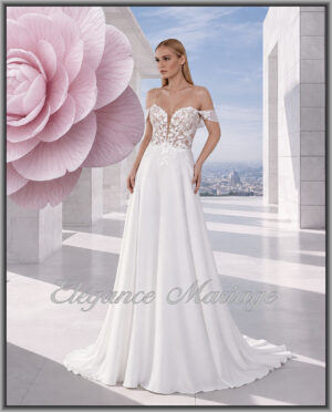 Quelna, robe de mariée bohème avec encolure bateau amovible près de Soustons