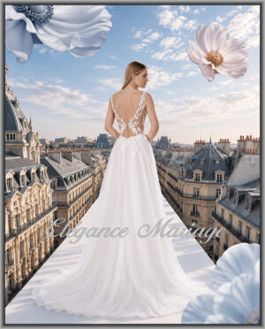 Quetty robe de mariée bohème avec décolleté dos plongeant en V et dentelle