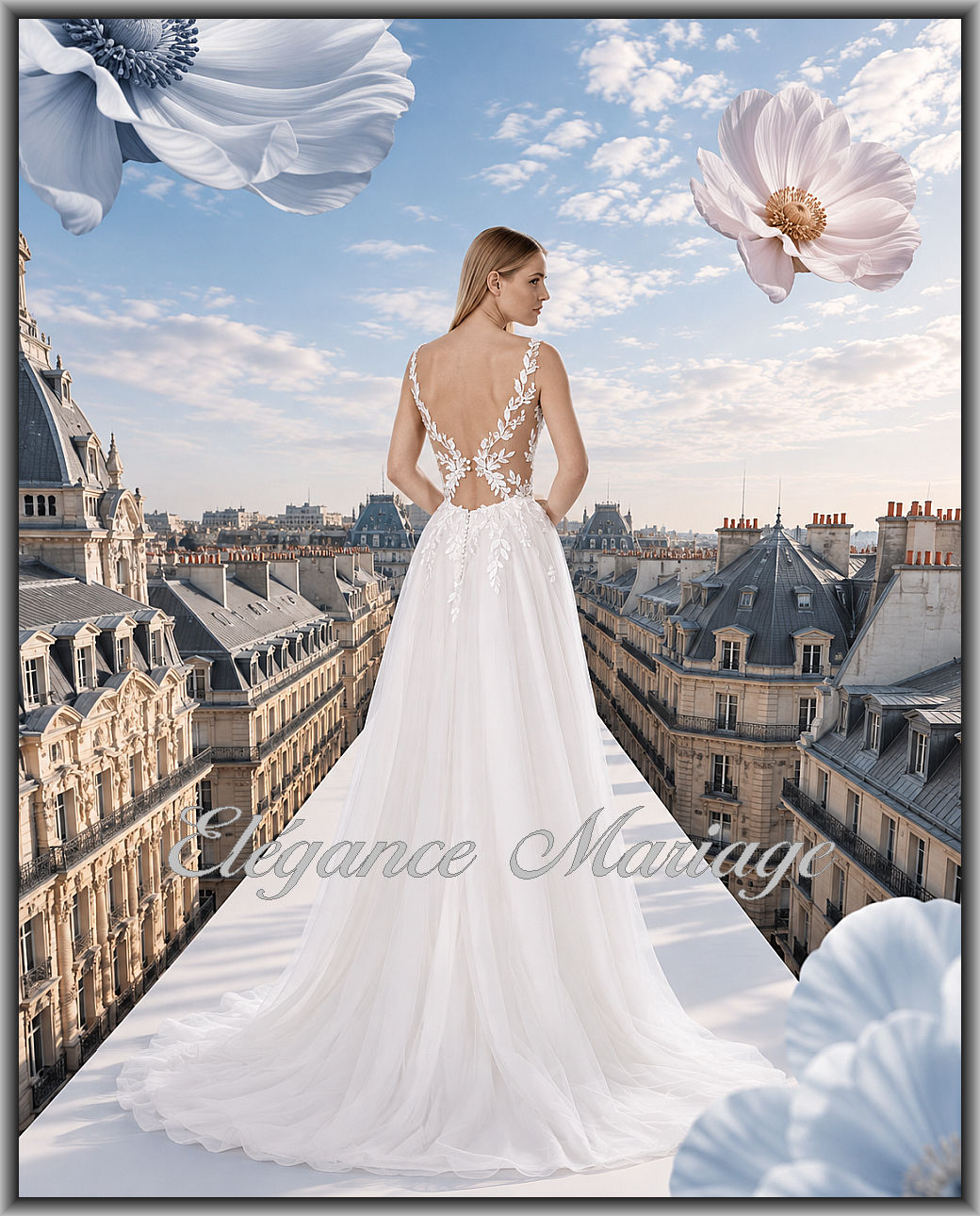 Quetty robe de mariée bohème avec décolleté dos plongeant en V et dentelle