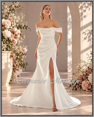 Séfia robe de mariée sirène fendue avec encolure bateau à Dax