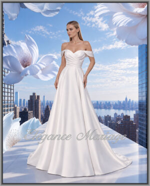 Ynovie robe de mariée sobre encolure bateau en sergine